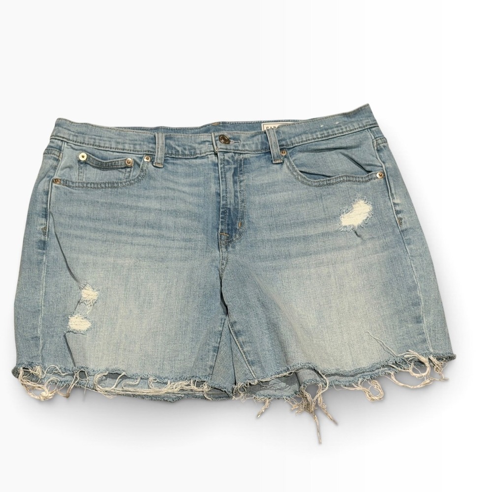 Gap 5 Girlfriend Short Mid Rise Light Wash Distressed Fray Denim Cut Offs 31 12R